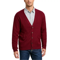 Pull tricoté pour homme personnalisé OEM, col en V, manches longues, coupe oversize, couleur unie, anti-rétrécissement, respirant, style décontracté et tendance, ouverture frontale à ressort