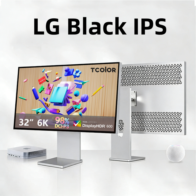 TCOLOR Monitor 6K 32 Inch Black IPS Panel 2000:1 High Contrast WLED Monitor Matte Screen Photography & Design Professional Grade