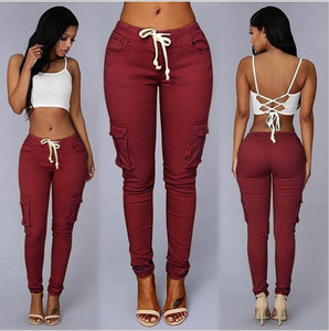 Pantalones <span class=keywords><strong>Cargo</strong></span> de Legging con Bolsillos a la Moda para <span class=keywords><strong>Mujer</strong></span> con Cordón Ajustable Casual de Cintura Alta Tallas Grandes - Product Image 3