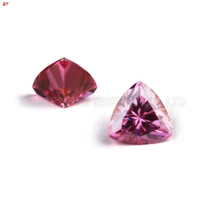 Fashion triangle flash decor stone artificial moissanite jewelry loose faceted gems 5mm 10mm trillion cut pink diamond
