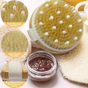 Cepillo de Masaje Corporal Ovalado de Madera Natural con Cerdas de Cobre, Exfoliante Largo para Uso en Seco y Húmedo, para Celulitis, Rostro, Piel, Baño y Hogar - Product Image 2
