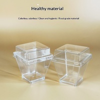 Élégant bol à dessert en verre trapézoïdal incliné de 60 ml, en plastique PS transparent, pour les présentations de buffets et de réceptions de mariage