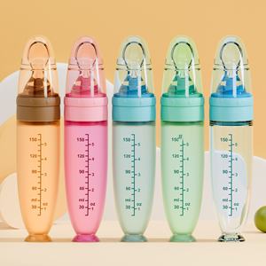 Bouteille pour bébé 150 ml en silicone souple avec cuillère, bouteille à jus à presser, cuillère pour aliments pour bébé, ventouse en silicone, bouteille pour <span class=keywords><strong>céréales</strong></span> de riz - Product Image 1