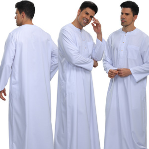 Túnica Blanca Haya 2026 con Solapa y Bolsillo Bordados, Ropa Islámica para Hombre, Túnica Larga Elegante y Modesta - Product Image 1