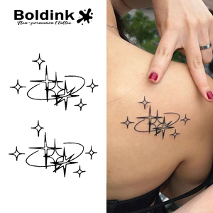 Autocollant de <span class=keywords><strong>tatouage</strong></span> semi-permanent à l'encre de jus végétal, petit, imperméable, longue durée, pour l'<span class=keywords><strong>épaule</strong></span> et le <span class=keywords><strong>dos</strong></span>, motif étoiles scintillantes noires - Product Image 1