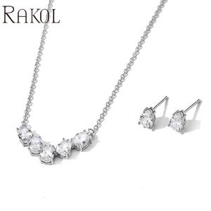 RAKOL SP3200 2022 Simple Gold-Plated Boutique <b>Crystal</b> Zircon Necklace Earring Set Wedding Bride <b>Jewelry</b> - Product Image 3