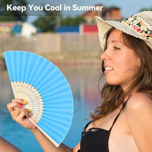 Wholesale Traditional Holographic 13-Inch Handmade Bamboo Folding Fan-<b>Natural</b> Handmade Wedding & Holiday Decor Gift - Product Image 5