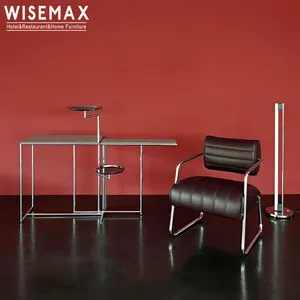 WISEMAX 가구 기업용 PU 가죽 사무실 싱글 체어가있는 모던 럭셔리 회의실 라운지 의자 스테인레스 스틸 프레임