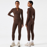 Vêtements de sport personnalisés avec logo, veste zippée à manches longues douce pour la course à pied, leggings de yoga, ensemble de yoga pour femmes et filles