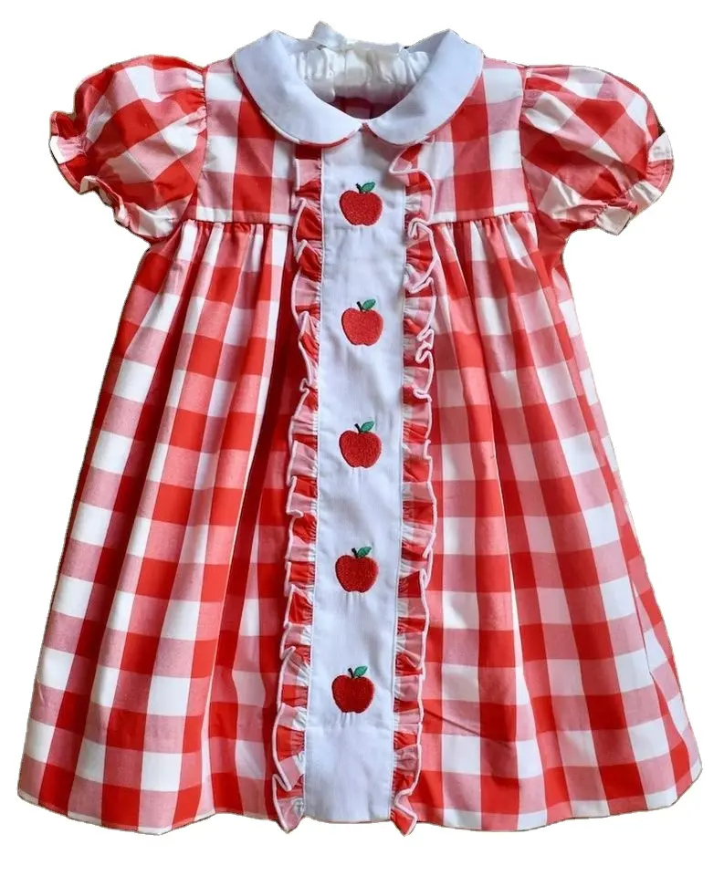 प्री-ऑर्डर अनुकूलित ग्रीष्मकालीन सेब स्कूल दिवस पर लड़कियों की पोशाक लड़कियों की पोशाक प्यारी
