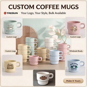 แก้วกาแฟเซรามิกแบบซ้อนได้ สีมาการอง เงา แก้วซ้อนกันได้สวยงาม ถ้วยชาพอร์ซเลนพร้อมหูจับทรงเหลี่ยม สำหรับใช้ในบ้าน - Product Image 5