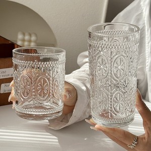 Stylish Vintage Whisky <strong>Glass</strong> Cup Whiskey Rocks Tumbler Sunflower System Embossed Pattern Transparent Ins Simple Shot <strong>Glasses</strong> - Product Image 4