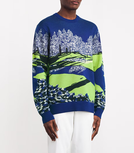 Custom High Quality Premium Spring Autumn Crew neck Pullover Embroidery Jacquard Intarsia <b>Jumper</b> Cotton Wool Sweater - Product Image 3