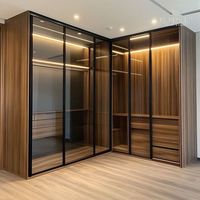 Armoire à portes coulissantes en verre sur mesure sans poignées |   Armoire de rangement moderne et élégante pour chambre à coucher, portes en verre transparent, grande capacité