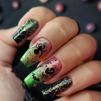 BIN Populaire Faux Ongles Longs à Coller pour les Pieds, Strass, Prix Bas, Design Halloween, pour Filles, Forme Cercueil