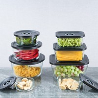 Enregistrez la date Ensemble de boîtes à bento de stockage d'aliments en verre supérieur Récipient sous vide en verre avec couvercles de pompe sans BPA à charnière nouvellement innovants