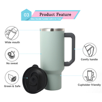 Gobelet isotherme en acier inoxydable de 40 oz avec poignée, impression de logo personnalisé, cadeau, tasse de voyage avec couvercle à paille coulissante