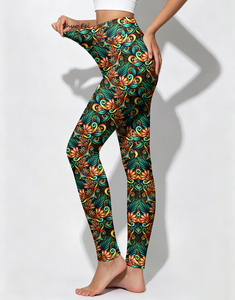 Leggings de yoga à imprimé botanique vintage, haute élasticité, effet ventre plat, coupe ajustée, pantalon de sport orné, collants de sport - Product Image 3