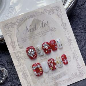 Faux ongles courts à presser, effet flocon de neige, diamant coloré brillant, pour Noël, finition armure, amovibles - Product Image 4