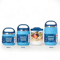 Everich 400ml 600ml 800ml  Boîte alimentaire thermique portable en acier inoxydable avec récipient intérieur en verre, fourchette et cuillère pour pique-nique en plein air