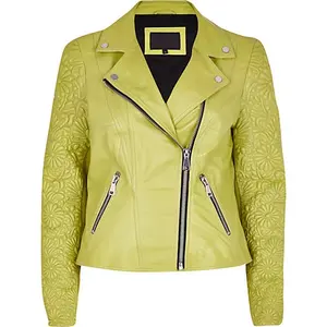 Blouson d'hiver en cuir jaune pour femme, blouson simple et décontracté, pour moto et filles