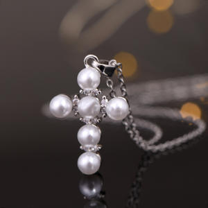 Factory Low Price Quality Excellent Copper Plated Real Gold Cross <strong>Pearl</strong> Zircon <strong>Pendant</strong> Fashion <strong>Necklace</strong> Women - Product Image 4