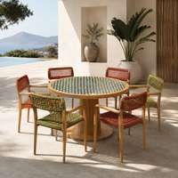 Ensemble de salle à manger moderne et confortable en teck pour l'extérieur, 4/6 places, table et chaises de patio/jardin avec sièges en corde tressée pour cour et appartement