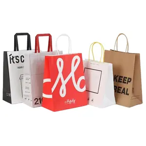 Custom Logo Printed Kraft Paper Bag Embossing Handmade Carry Out Packaging Shopping Brown Kraft Paper Bag With Handle