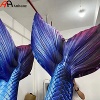 Queue de sirène gonflable publicitaire, dégradé bleu-violet, imprimé écailles de poisson, accessoire pour événements scéniques