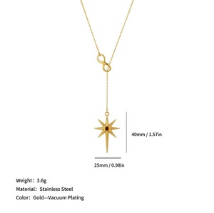 Y Şeklinde Minimalist Klavikula Zinciri, Haç ve Nazar Boncuklu Ayarlanabilir Paslanmaz Çelik Kolye - Product Image 6