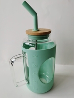 Sans BPA 40oz 50oz tasse réutilisable tasse fruits thé verres à boire couverture en silicone gobelet en verre avec couvercle en bambou