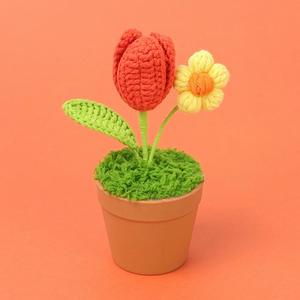 Nouveau fait à la main tricoté tulipe et bulle <span class=keywords><strong>Hibiscus</strong></span> Crochet fleur en <span class=keywords><strong>Pot</strong></span> pour la maison décoration de noël cadeau - Product Image 5