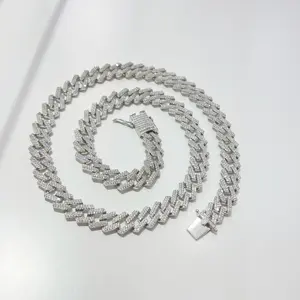 Hochwertiger kubanischer Hip-Hop-Diamant, herausgeprägt aus kubanischer Kette und Glieder, Halskette, Schmuck 925 Sterlingsilber, 925 Silber-Schmuck für Herren