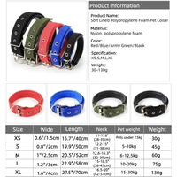 Collier pour chien rembourré confortable et doux, 6 couleurs, réglable, en nylon durable, avec anneau en D et boucle en métal