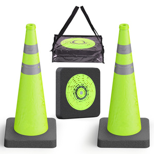 CITICITY 28 Inch Collapsible Traffic Cones with Black Weighted Base,Green Pop-up Cones with Reflective Collars for Road Safety - Product Image 1