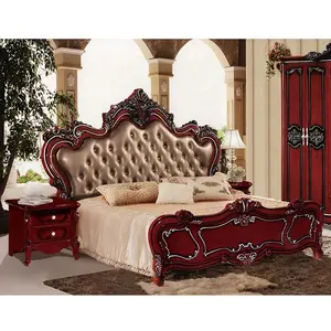 Stile europeo in legno massello pieno in vera pelle tappezzeria King Size camera da letto mobili letto letto
