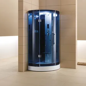 Hot cheap sector corner blue tempered glass shower enclosure cabin shower room toilet steam shower room with seat and tray