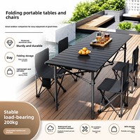 Table de pique-nique pliable 6 places avec chaises, structure en alliage d'aluminium, tissu résistant aux intempéries, réglable, portable, pour le camping en plein air