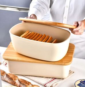 Boîte en fibre de bambou blanche de 6 L pour comptoir de cuisine, planche à découper épaisse avec support de rangement pour pain fait maison - Product Image 3