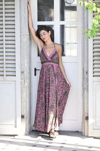 2025เดรสชายหาดสไตล์โบฮีเมียนเป็นมิตรต่อสิ่งแวดล้อมสำหรับผู้หญิงชุดเดรสแขนพองตัวเล็กพิมพ์ลายดอกไม้สีชมพูชุดเดรสฤดูร้อนผ้ายืดหยุ่นได้ตามต้องการ - Product Image 5