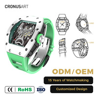 Montre automatique pour homme CRONUSART Tonneau, boîtier en fibre de carbone blanc et vert, réserve de marche de 42 heures, cadran squelette Bullhead, 13,4 mm, 97 g, montre-bracelet