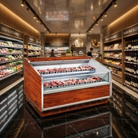 Vitrine Réfrigérée Commerciale à Double Couche en Acier Inoxydable avec Éclairage LED pour Viande Crue, Idéale pour Marché Frigorifique/Buffet/Hot Pot