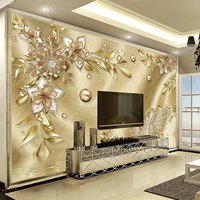 Papier peint autocollant de style européen, motif damas doré 3D, fleurs luxueuses, pour salon, décoration intérieure