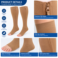 Chaussettes de Compression sans orteils avec fermeture éclair pratique bout ouvert 20-30mmHg genou haute Compression bas manches