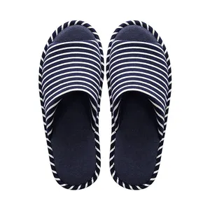 Customized Japanese Style Stripe Design Fly Edge Indoor Slipper Soft Sole Anti Slip Silent Home Slippers For Men Women