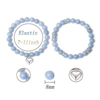 Bracelet en pierres naturelles et cristaux avec pendentif en forme de cœur, élastique, cadeau d'amour, style tendance