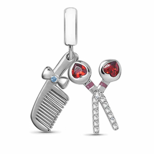 Breloques Pan Charms en argent, ciseaux et peigne <span class=keywords><strong>de</strong></span> coiffeur, perle compatible avec bracelet original, bijoux pour styliste, barbier, coiffeur, anniversaire, Berluque - Product Image 1