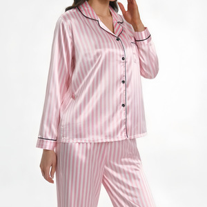 Set di <span class=keywords><strong>pigiama</strong></span> in raso a righe Chic da donna di alta qualità con elastico liscio in vita stile floreale di lusso primavera estate - Product Image 5