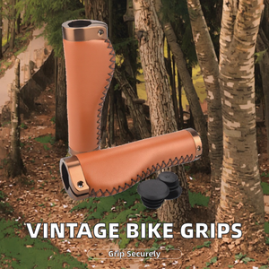 Poignées de guidon de vélo <span class=keywords><strong>vintage</strong></span> en cuir, cousues à la main, antidérapantes, pour BMX et VTT, en cuir PU antidérapant - Product Image 2