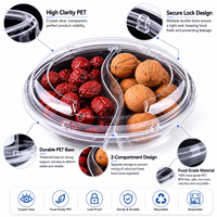 Aangepaste voedselveilige PET 2-compartimenten snackverpakking, transparant, milieuvriendelijk, recycleerbaar plastic doosje voor noten, fruit en groenten